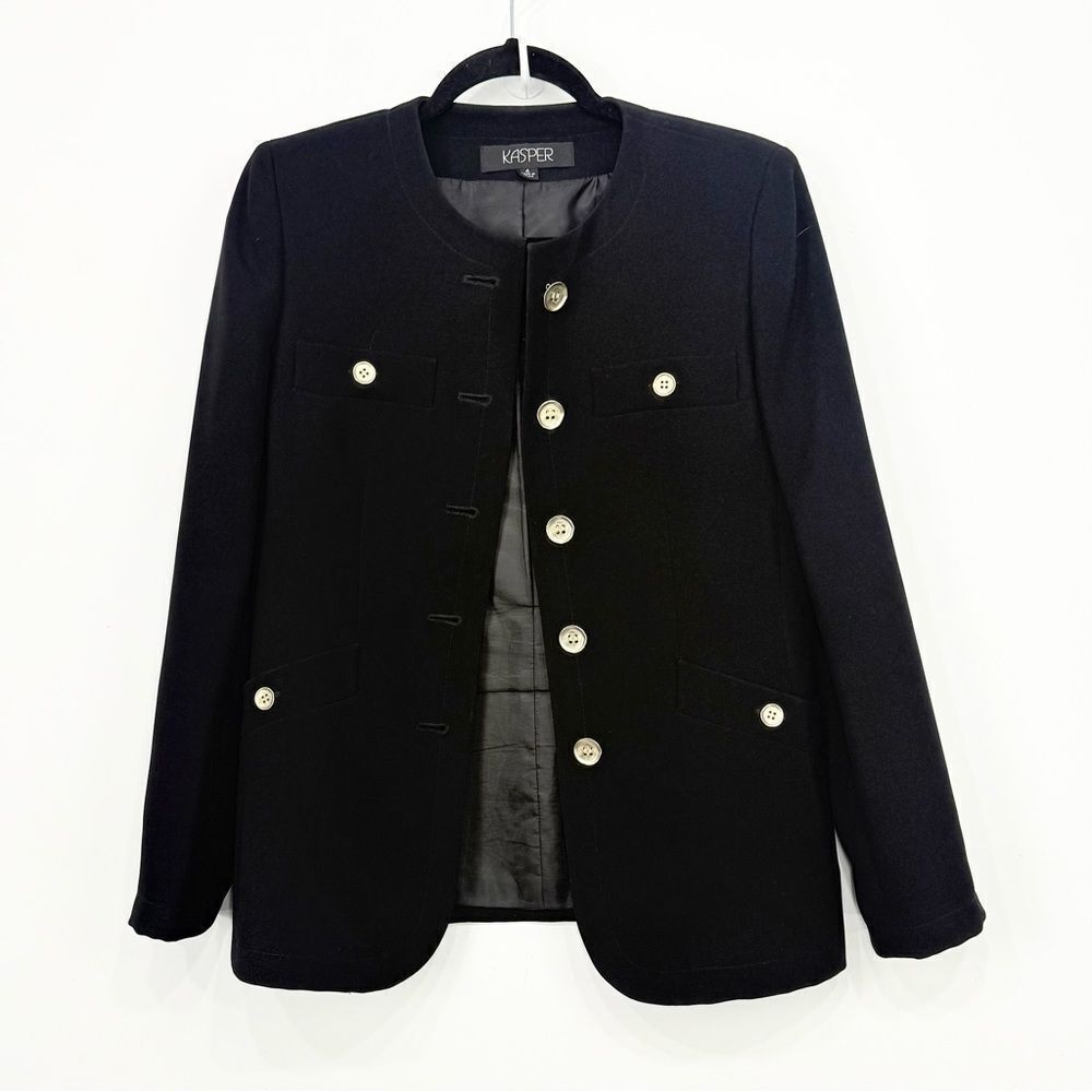 Kasper Military Nautical Black Blazer with Gold Tone Buttons